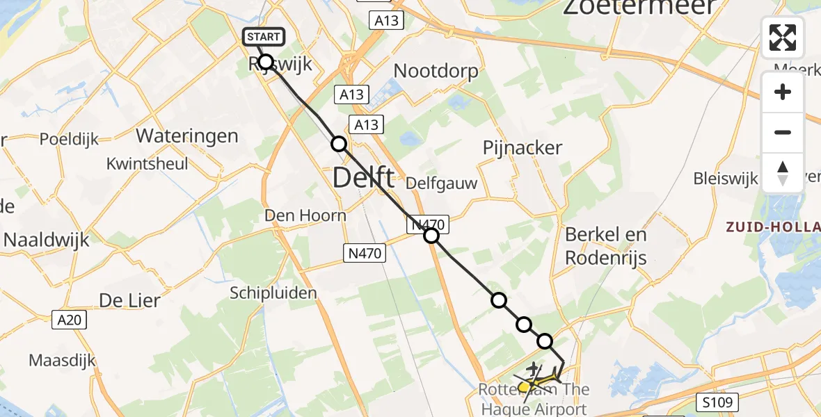 Routekaart van de vlucht: Lifeliner 2 naar Rotterdam The Hague Airport