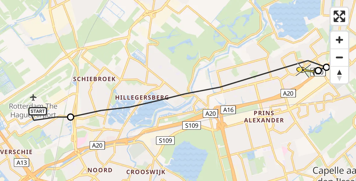 Routekaart van de vlucht: Lifeliner 2 naar Rotterdam