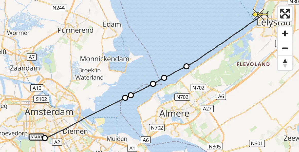 Routekaart van de vlucht: Lifeliner 1 naar Lelystad