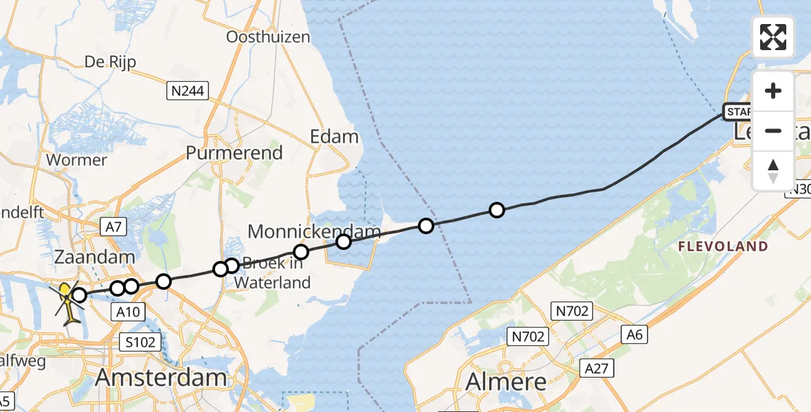 Routekaart van de vlucht: Lifeliner 1 naar Amsterdam Heliport