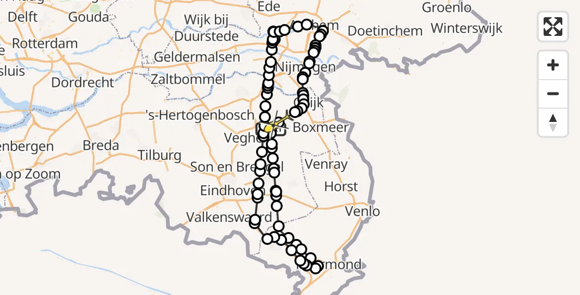 Routekaart van de vlucht: Politieheli naar Volkel