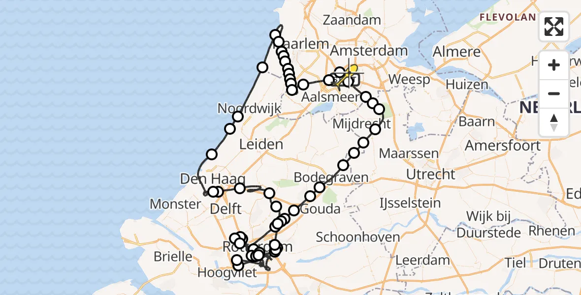 Routekaart van de vlucht: Politieheli naar Schiphol