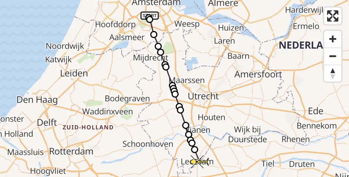 Routekaart van de vlucht: Lifeliner 1 naar Leerdam