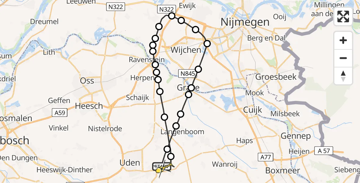 Routekaart van de vlucht: Lifeliner 3 naar Vliegbasis Volkel