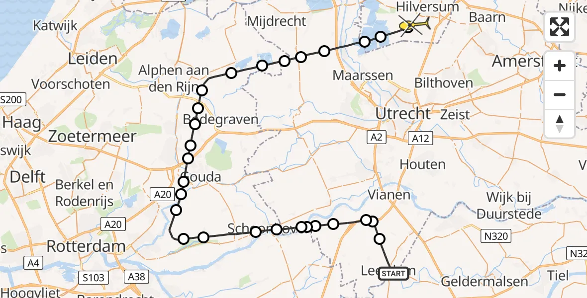 Routekaart van de vlucht: Lifeliner 1 naar Vliegveld Hilversum