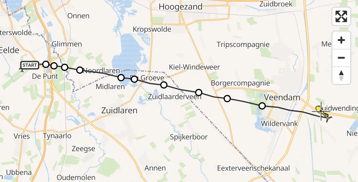 Routekaart van de vlucht: Lifeliner 4 naar Veendam