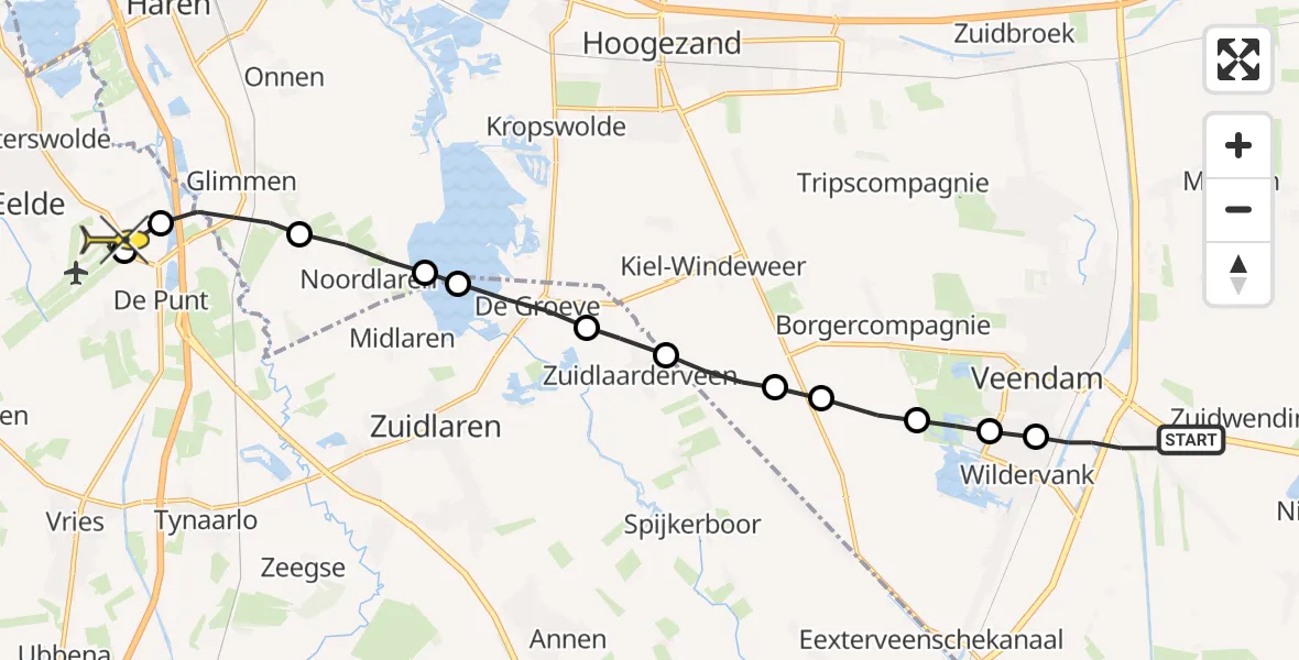 Routekaart van de vlucht: Lifeliner 4 naar Groningen Airport Eelde