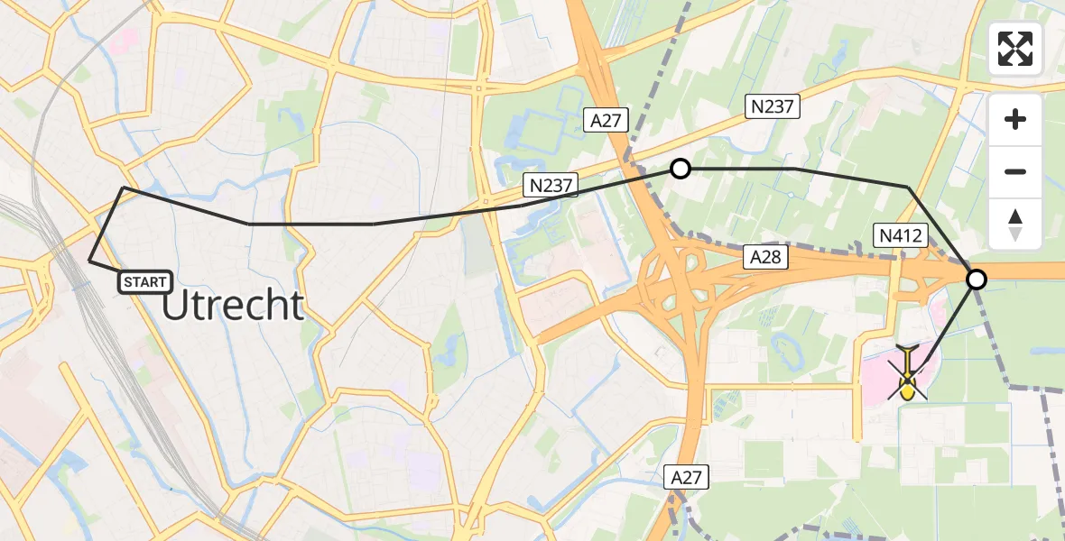 Routekaart van de vlucht: Lifeliner 2 naar Universitair Medisch Centrum Utrecht