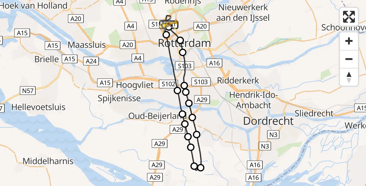 Vluchtroute Traumahelikopter Rotterdam The Hague Airport - Rotterdam The Hague Airport, 01 juli 2023, 22:04