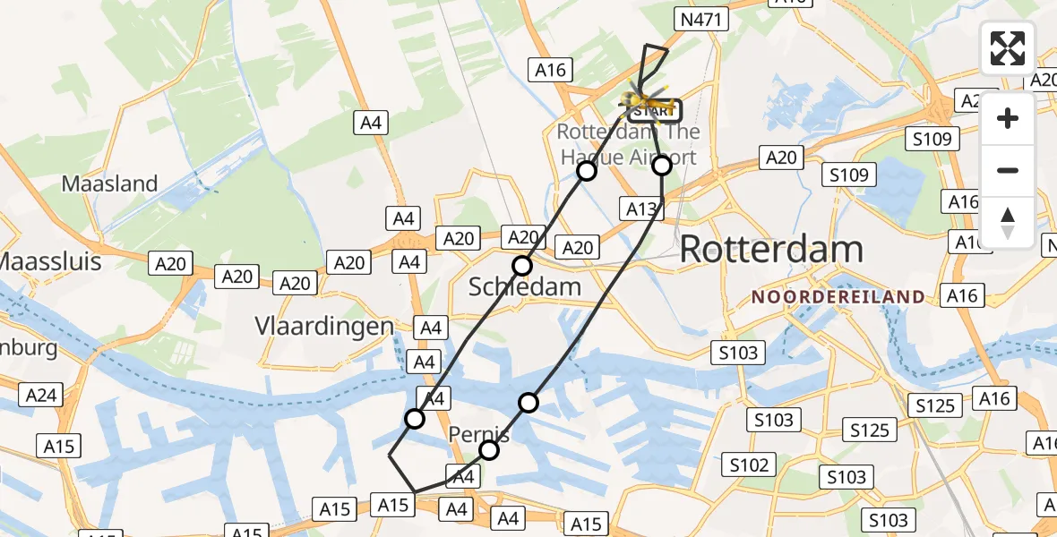 Vluchtroute Traumahelikopter Rotterdam The Hague Airport - Rotterdam The Hague Airport, 01 juli 2023, 23:35