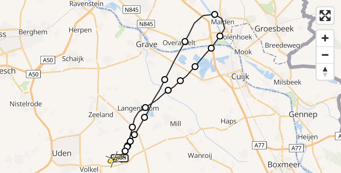 Routekaart van de vlucht: Lifeliner 3 naar Vliegbasis Volkel