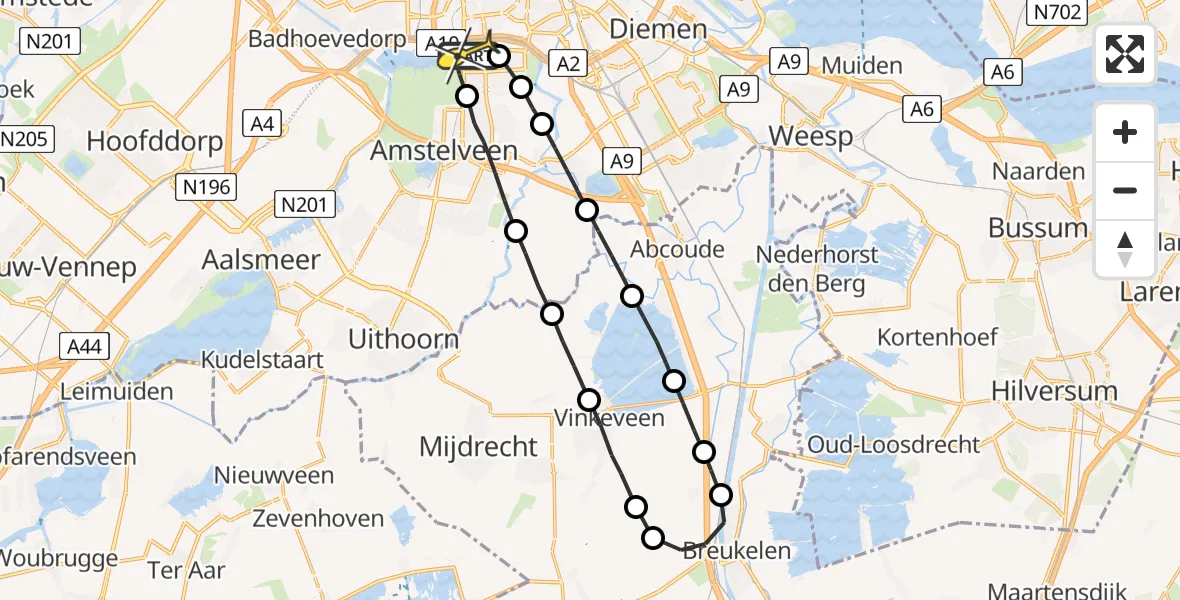 Routekaart van de vlucht: Lifeliner 1 naar VU Medisch Centrum Amsterdam