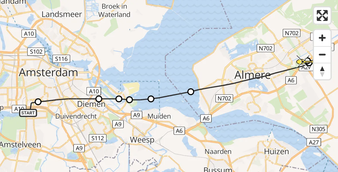 Routekaart van de vlucht: Lifeliner 1 naar Almere