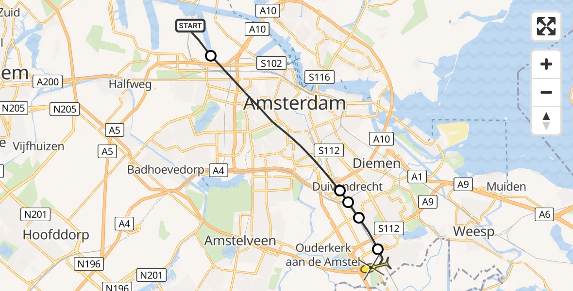 Routekaart van de vlucht: Lifeliner 1 naar Academisch Medisch Centrum (AMC)