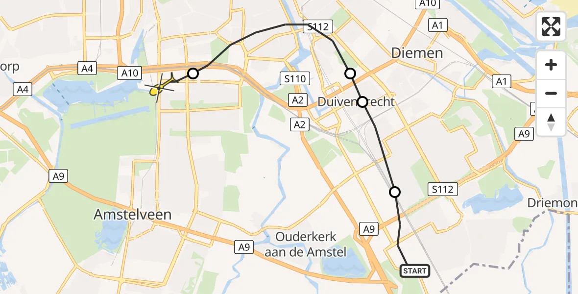 Routekaart van de vlucht: Lifeliner 1 naar VU Medisch Centrum Amsterdam