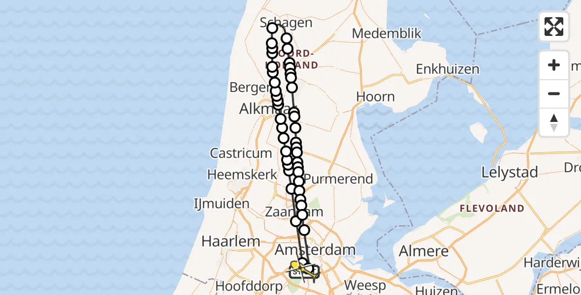 Routekaart van de vlucht: Lifeliner 1 naar VU Medisch Centrum Amsterdam