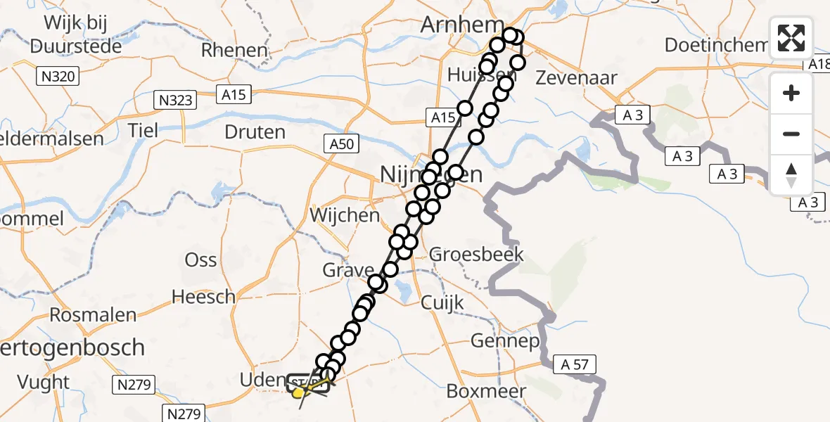 Routekaart van de vlucht: Lifeliner 3 naar Vliegbasis Volkel