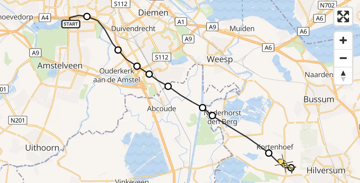 Routekaart van de vlucht: Lifeliner 1 naar 's-Graveland