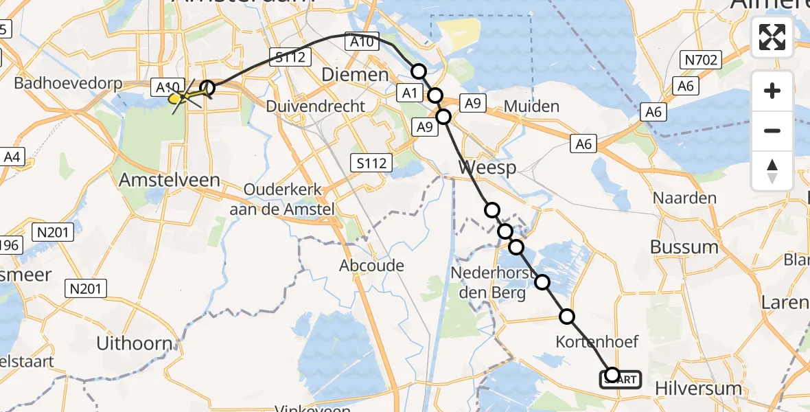 Routekaart van de vlucht: Lifeliner 1 naar VU Medisch Centrum Amsterdam