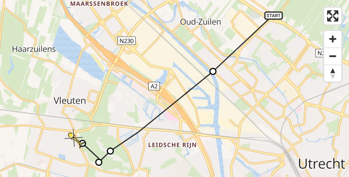 Routekaart van de vlucht: Politieheli naar Vleuten