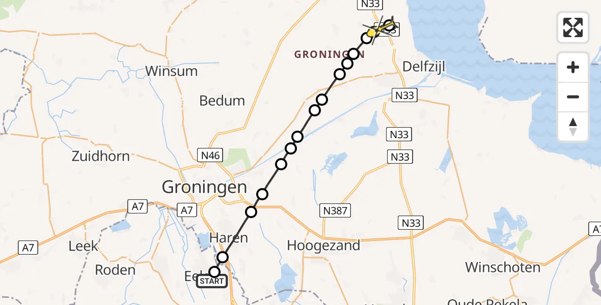 Routekaart van de vlucht: Lifeliner 4 naar Holwierde