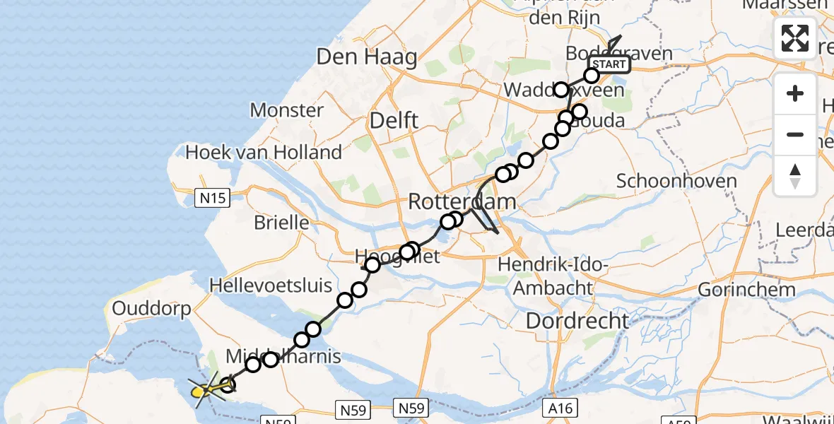 Routekaart van de vlucht: Politieheli naar Herkingen