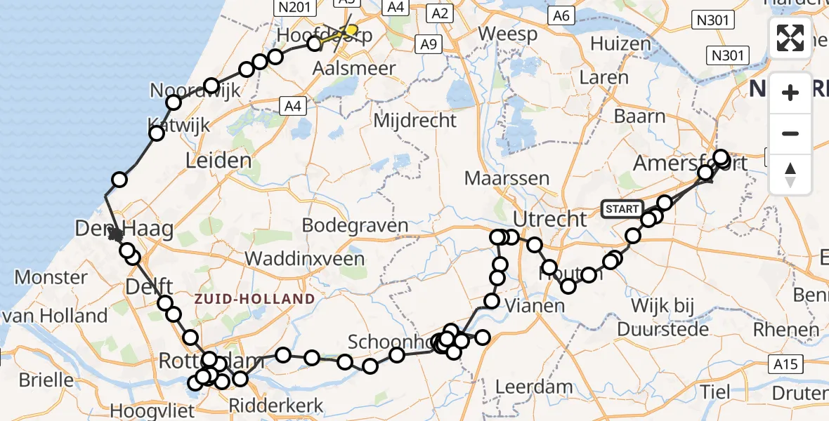 Routekaart van de vlucht: Politiehelikopter naar Hoofddorp