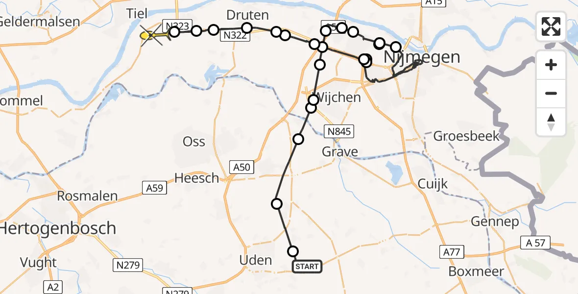 Routekaart van de vlucht: Politieheli naar Wamel