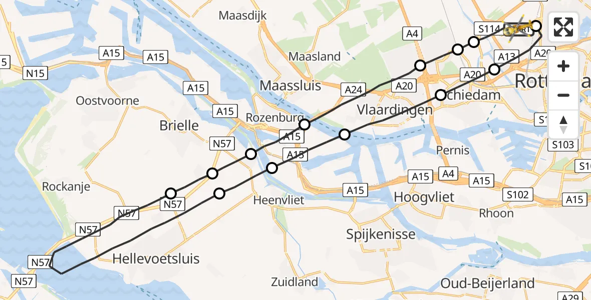 Vluchtroute Traumahelikopter Rotterdam The Hague Airport - Rotterdam The Hague Airport, 02 juli 2023, 15:30