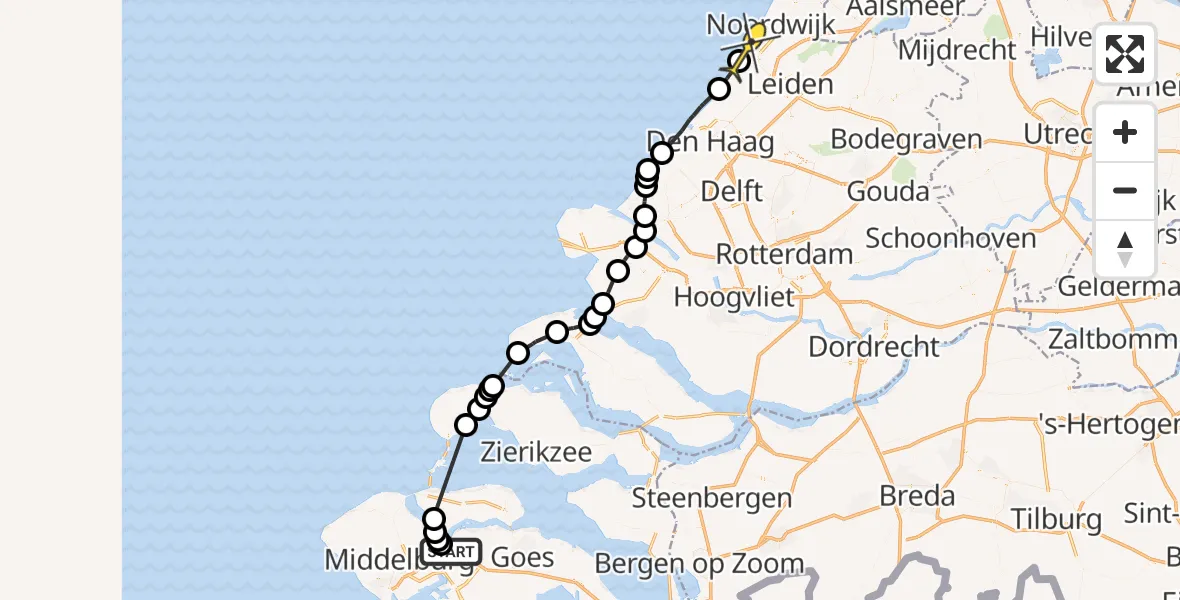 Routekaart van de vlucht: Politieheli naar Katwijk
