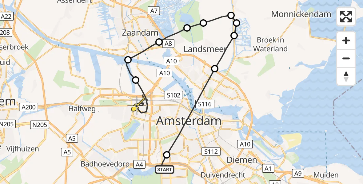 Routekaart van de vlucht: Lifeliner 1 naar Amsterdam