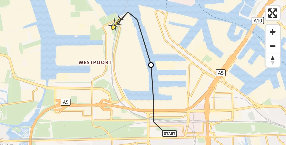 Routekaart van de vlucht: Lifeliner 1 naar Amsterdam Heliport