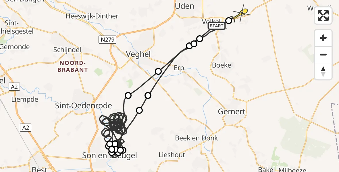 Routekaart van de vlucht: Politieheli naar Vliegbasis Volkel