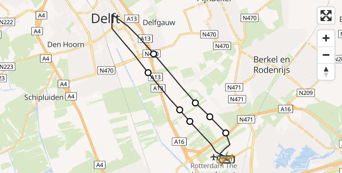 Vluchtroute Traumahelikopter Rotterdam The Hague Airport - Rotterdam The Hague Airport, 02 juli 2023, 17:52