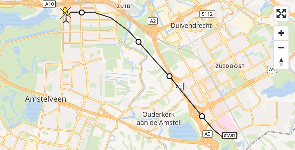 Routekaart van de vlucht: Lifeliner 1 naar VU Medisch Centrum Amsterdam