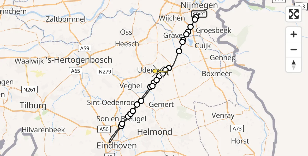 Routekaart van de vlucht: Lifeliner 3 naar Vliegbasis Volkel