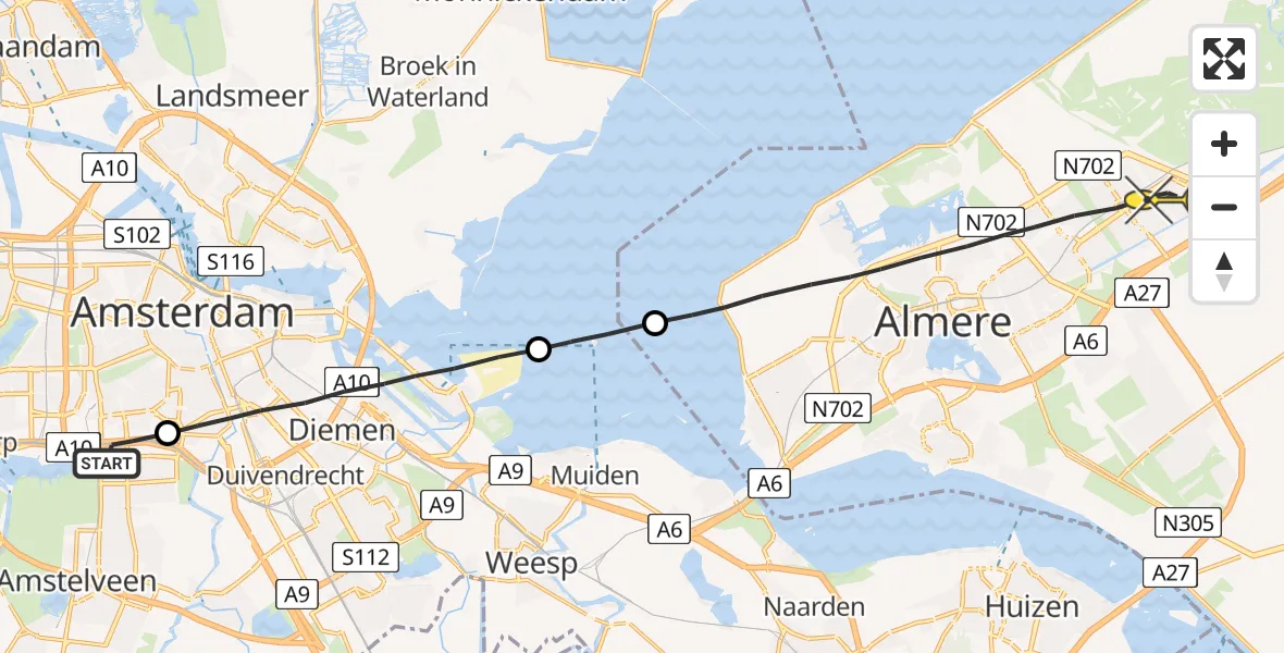 Routekaart van de vlucht: Lifeliner 1 naar Almere