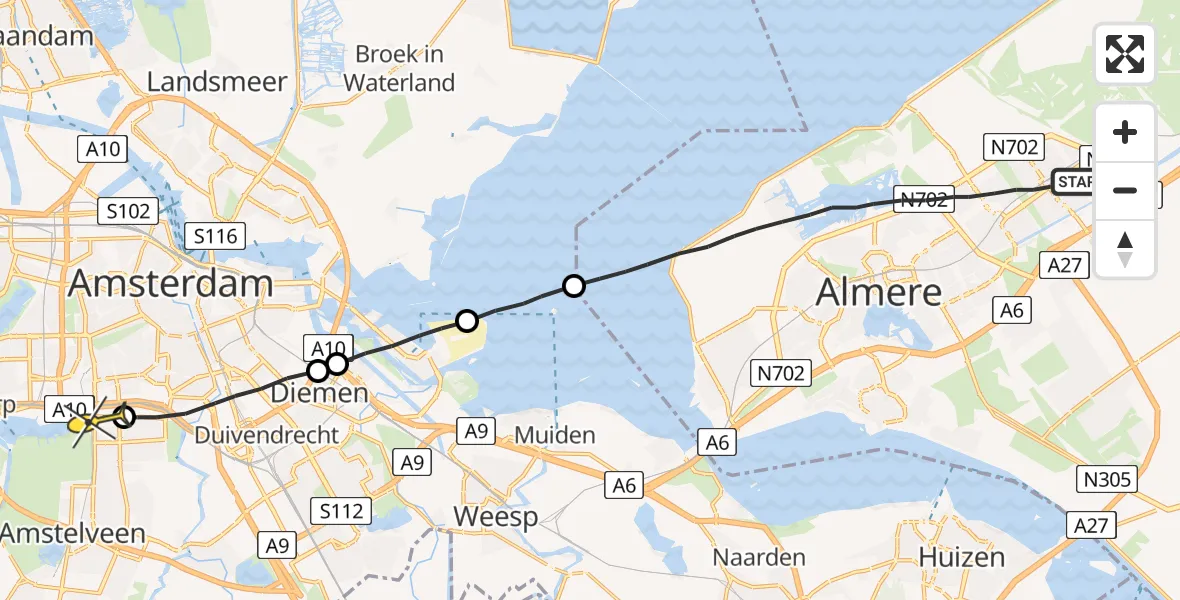 Routekaart van de vlucht: Lifeliner 1 naar VU Medisch Centrum Amsterdam