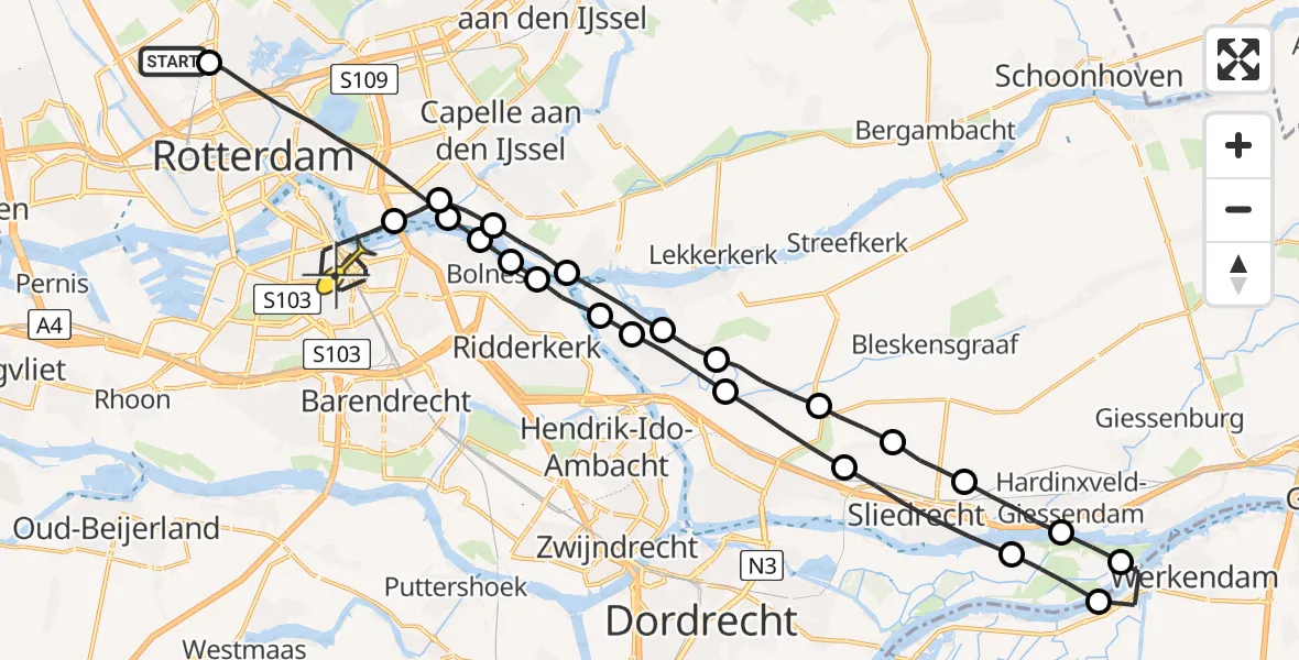 Routekaart van de vlucht: Lifeliner 2 naar Rotterdam