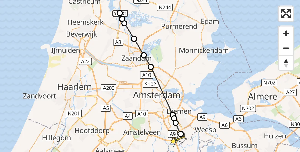 Routekaart van de vlucht: Lifeliner 1 naar Academisch Medisch Centrum (AMC)