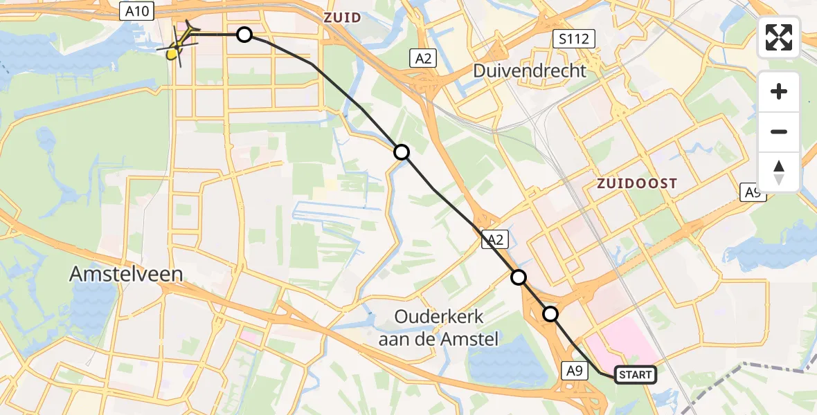 Routekaart van de vlucht: Lifeliner 1 naar VU Medisch Centrum Amsterdam