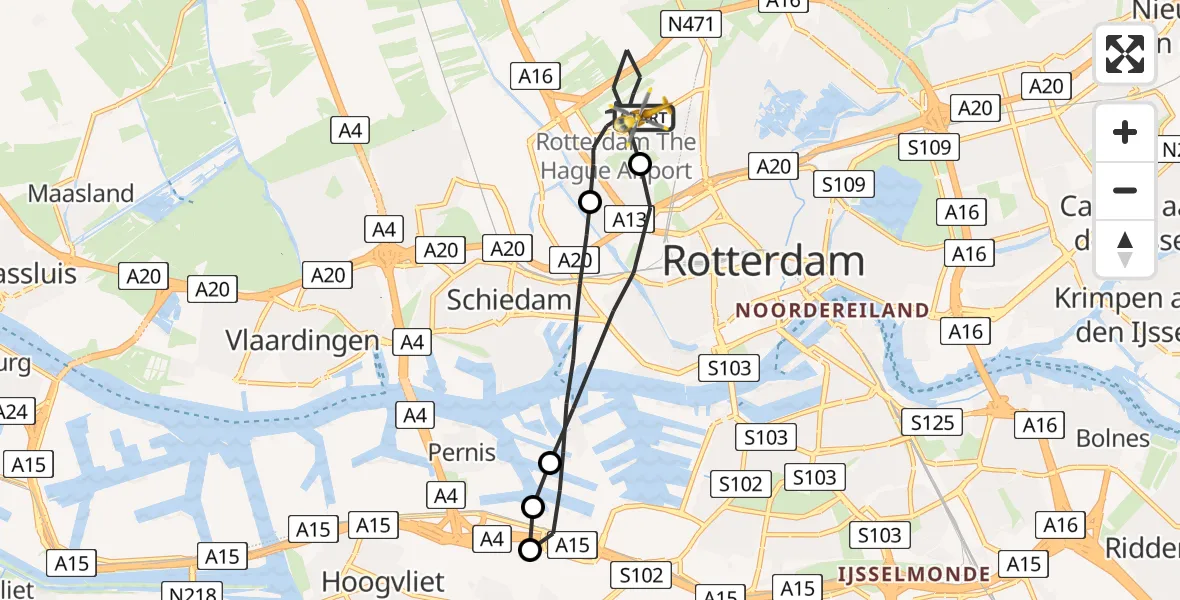 Vluchtroute Traumahelikopter Rotterdam The Hague Airport - Rotterdam The Hague Airport, 03 juli 2023, 00:13