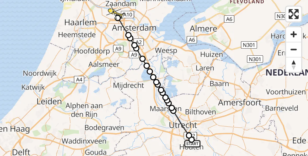 Routekaart van de vlucht: Lifeliner 1 naar Amsterdam Heliport