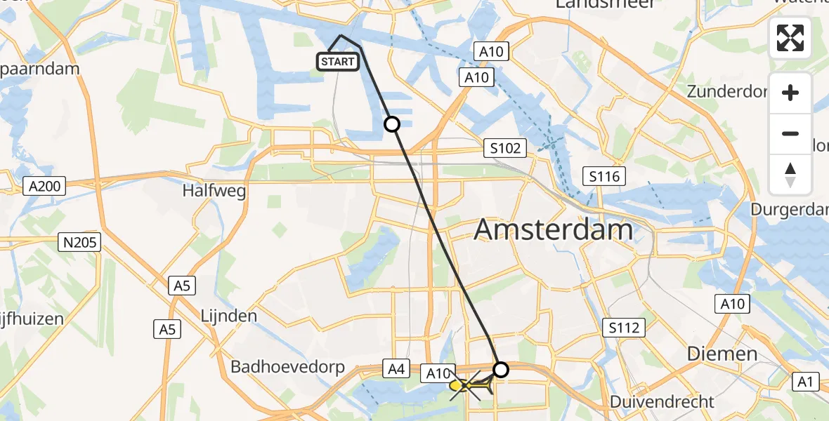 Routekaart van de vlucht: Lifeliner 1 naar VU Medisch Centrum Amsterdam