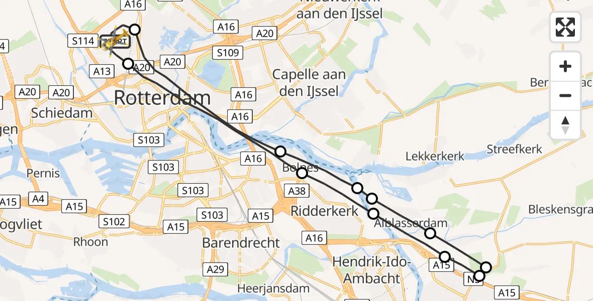 Vluchtroute Traumahelikopter Rotterdam The Hague Airport - Rotterdam The Hague Airport, 03 juli 2023, 06:50