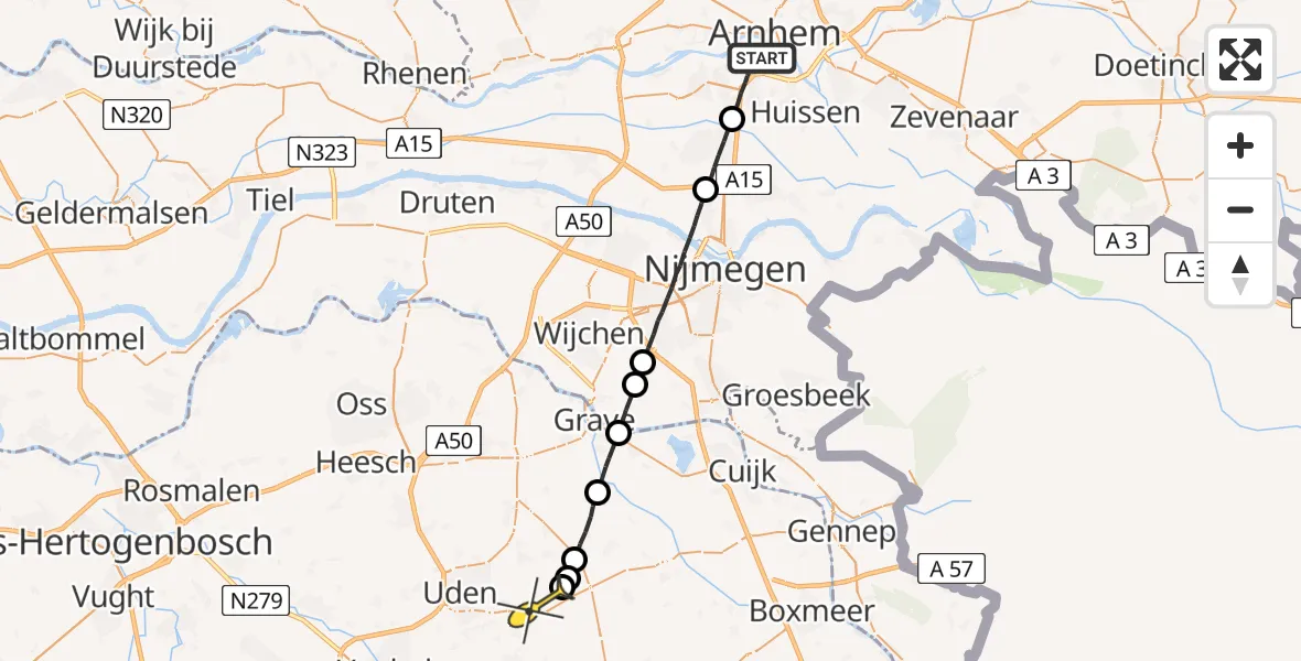 Routekaart van de vlucht: Lifeliner 3 naar Vliegbasis Volkel