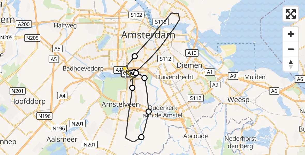 Routekaart van de vlucht: Lifeliner 1 naar VU Medisch Centrum Amsterdam