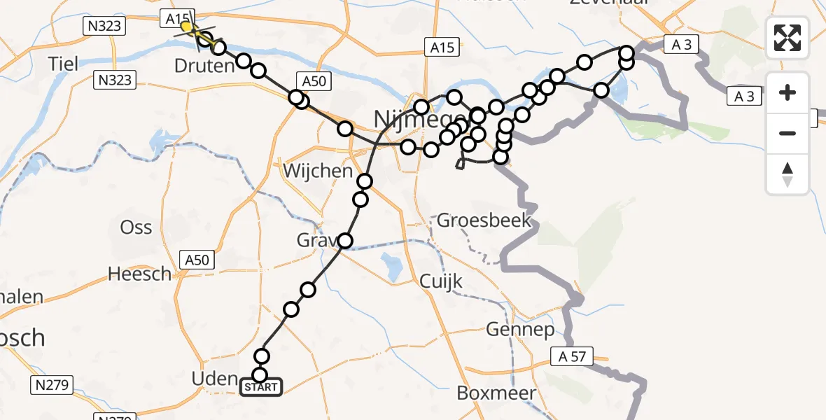 Routekaart van de vlucht: Politieheli naar Ochten