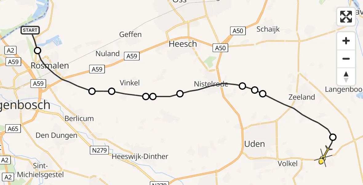 Routekaart van de vlucht: Politieheli naar Vliegbasis Volkel