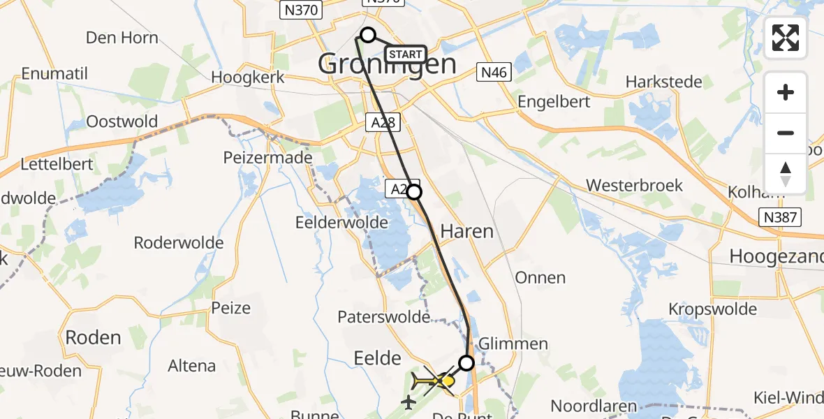 Routekaart van de vlucht: Lifeliner 4 naar Groningen Airport Eelde